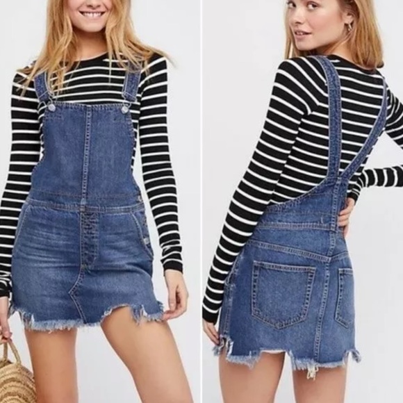 Free People Dresses & Skirts - Free People Overalls Dress Skirt Torn Up Denim NWT